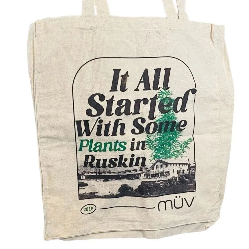 MUV It All Started With Some Plants In Ruskin Canvas Tote Bag Cream Large